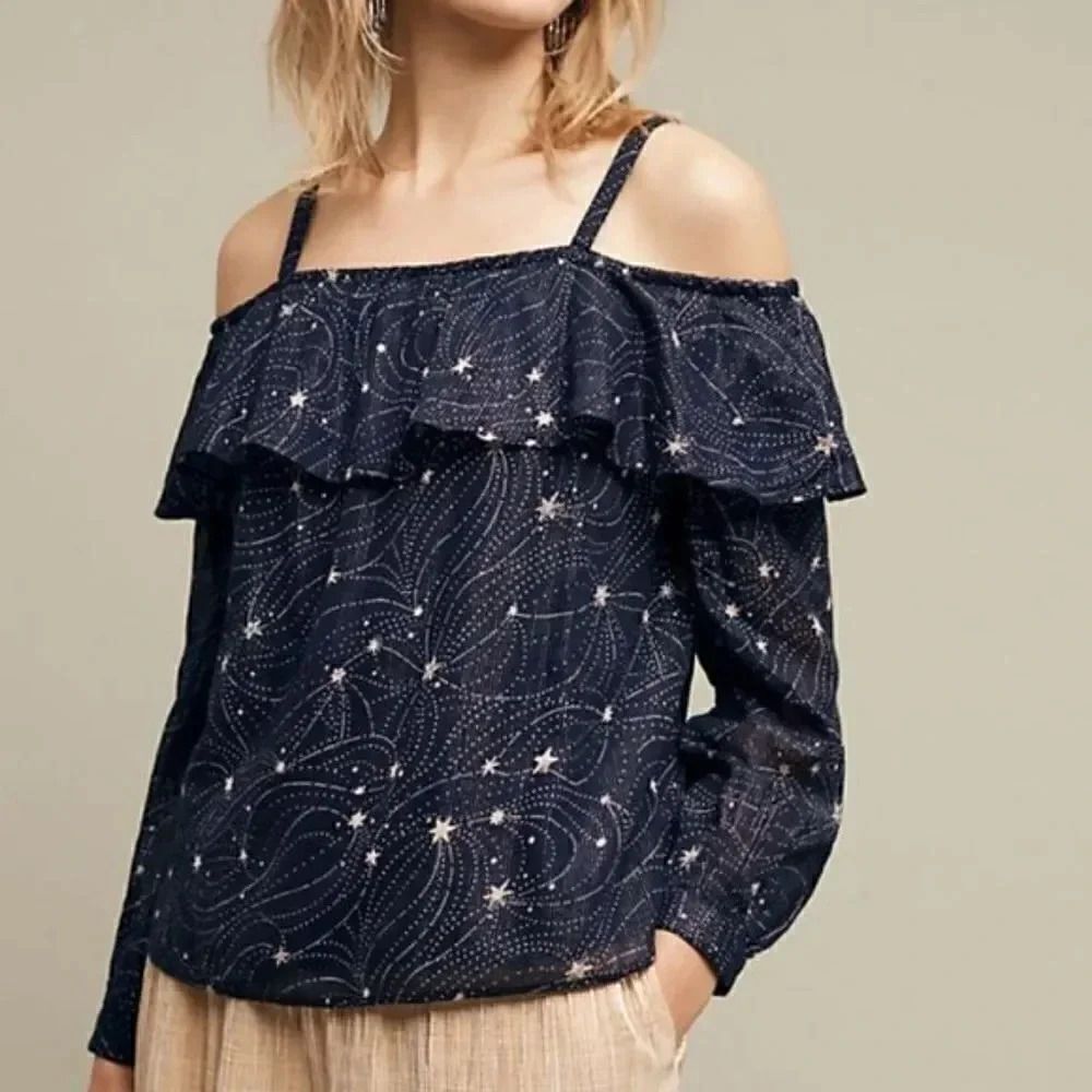 Anthro Floreat Starlit Off Shoulder Star Top